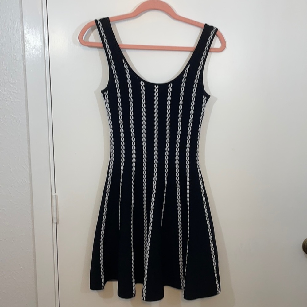 Bebe Sleeveless Mini Fit & Flare Dress Black with White stitching like new S